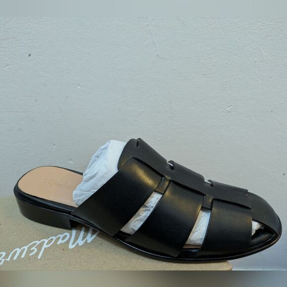 Madewell The Dixson Fisherman Mule Flats True Black Leather Sz 7.5 NEW - Picture 5 of 16